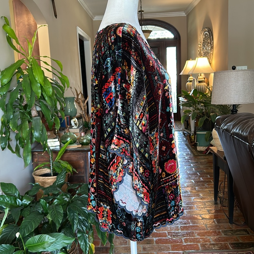 Johnny Was Multicolor Velvet Floral Embroidered Blouse - Picture 5 of 15